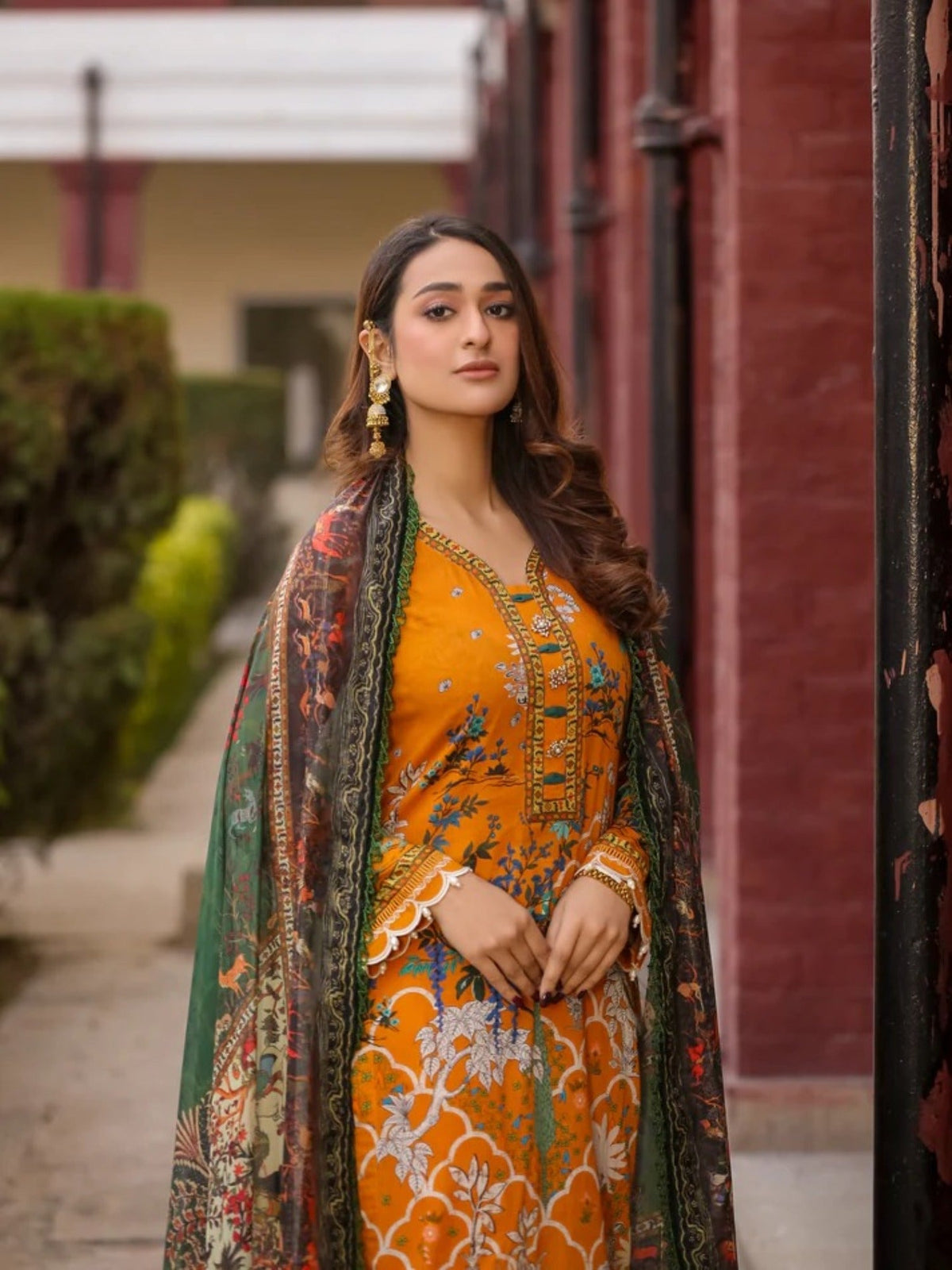 Orange Lamorado Lawn Printed Unstitched 3-Piece Suit-LWSU-25P301
