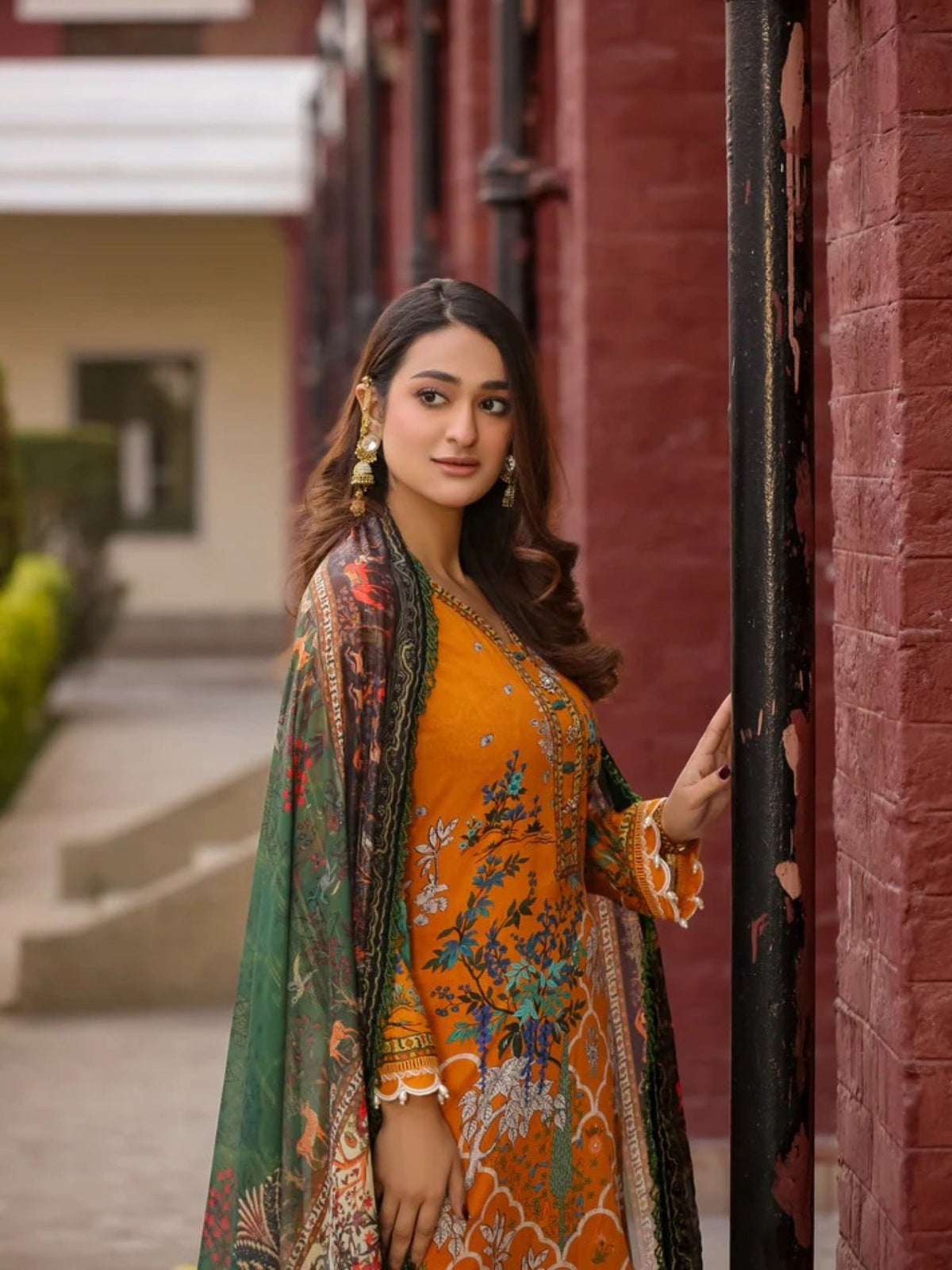 Orange Lamorado Lawn Printed Unstitched 3-Piece Suit-LWSU-25P301