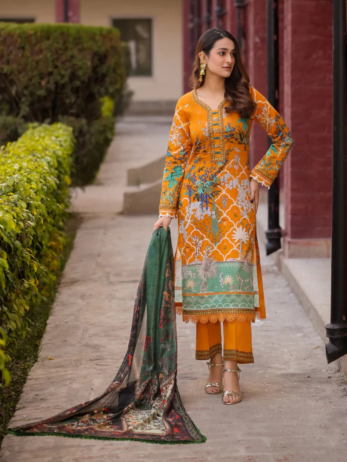 Orange Lamorado Lawn Printed Unstitched 3-Piece Suit-LWSU-25P301