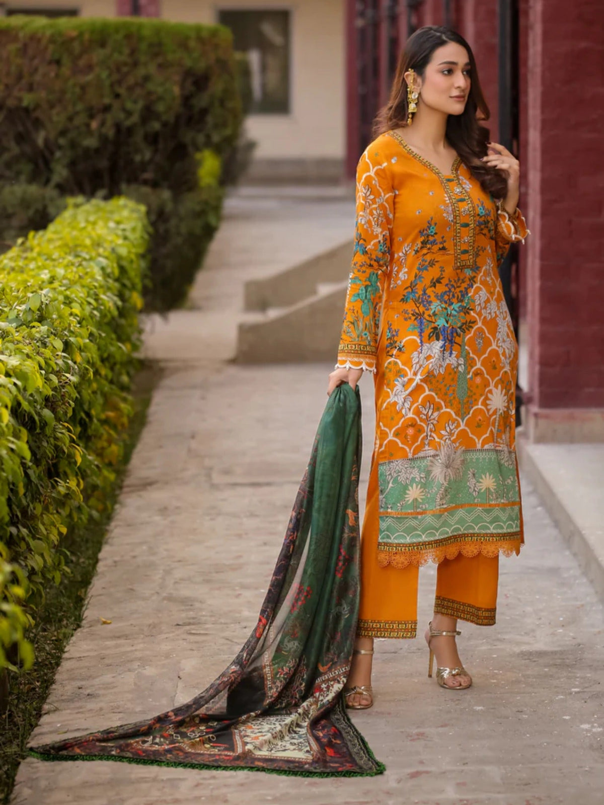 Orange Lamorado Lawn Printed Unstitched 3-Piece Suit-LWSU-25P301