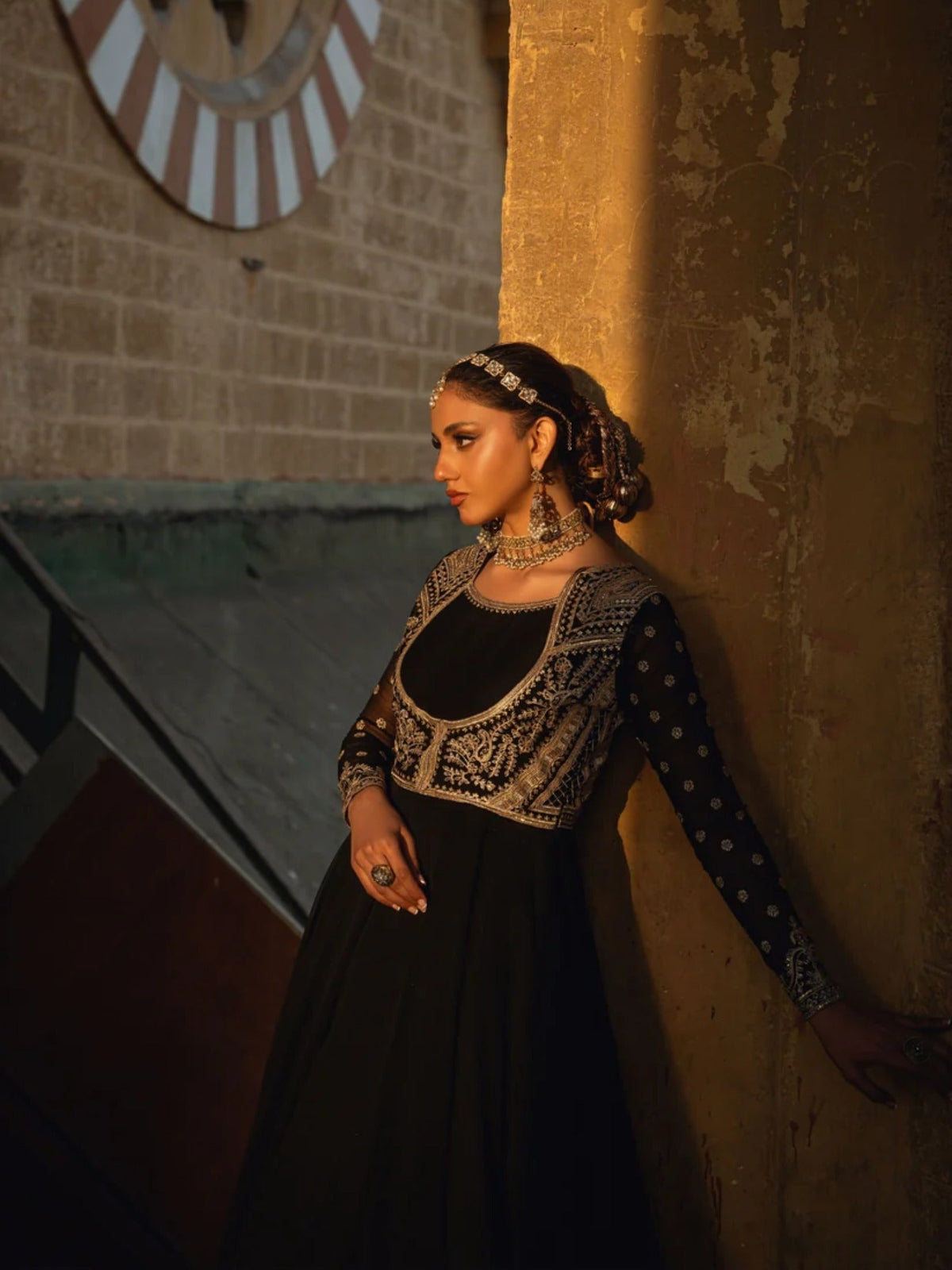 Black-Hani & Umaima Chiffon Embroidered Pishwas-Monica