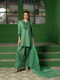 Green-Hani & Umaima Cotton  Embroidered Stitched 3-Piece Suit-Amal