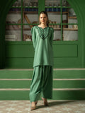 Green-Hani & Umaima Cotton  Embroidered Stitched 3-Piece Suit-Amal