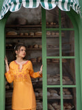 Peach-Hani & Umaima Cotton Embroidered Stitched 3-Piece Suit-Anaya