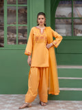 Peach-Hani & Umaima Cotton Embroidered Stitched 3-Piece Suit-Anaya