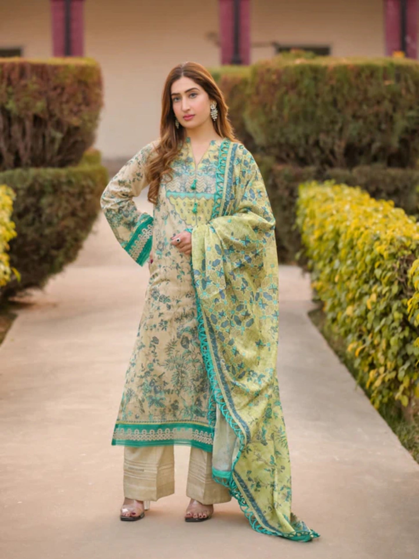 Green Lamorado Lawn Printed Unstitched 3-Piece Suit-LWSU-25P306