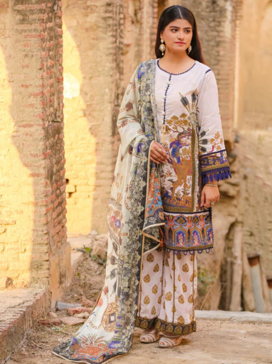 White Lamorado Lawn Printed Unstitched 3-Piece Suit-LWSU-25P308