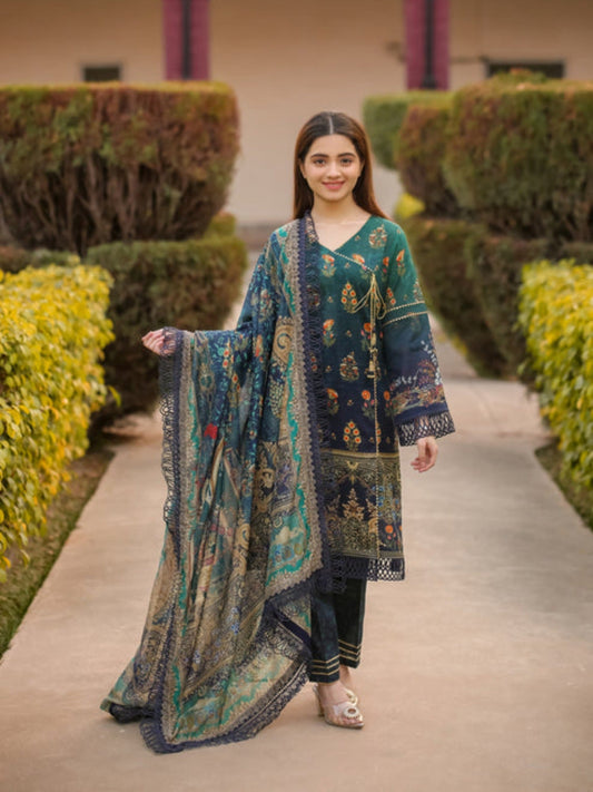 Green Lamorado Lawn Printed Unstitched 3-Piece Suit-LWSU-25P309