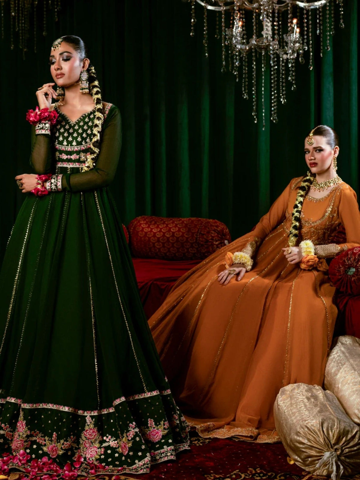 Green-Hani & Umaima Chiffon Embroidered Pishwas-Aizal