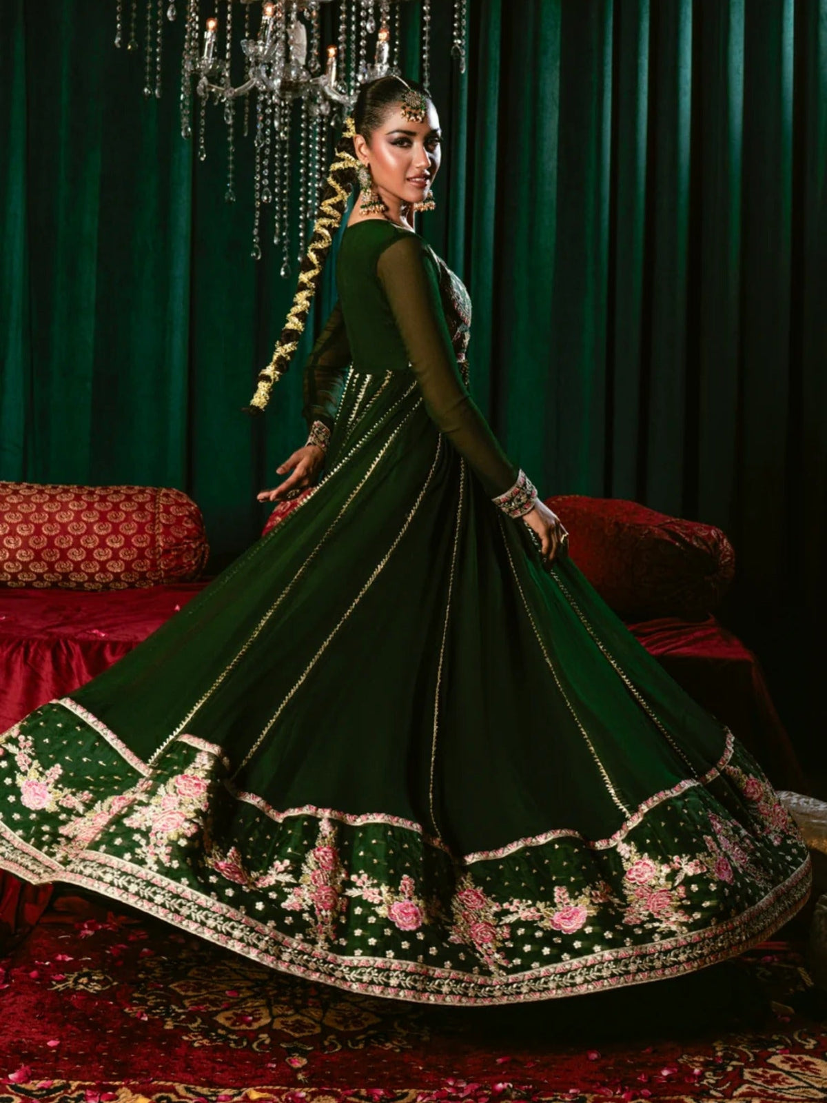 Green-Hani & Umaima Chiffon Embroidered Pishwas-Aizal