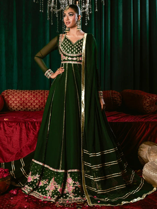 Green-Hani & Umaima Chiffon Embroidered Pishwas-Aizal