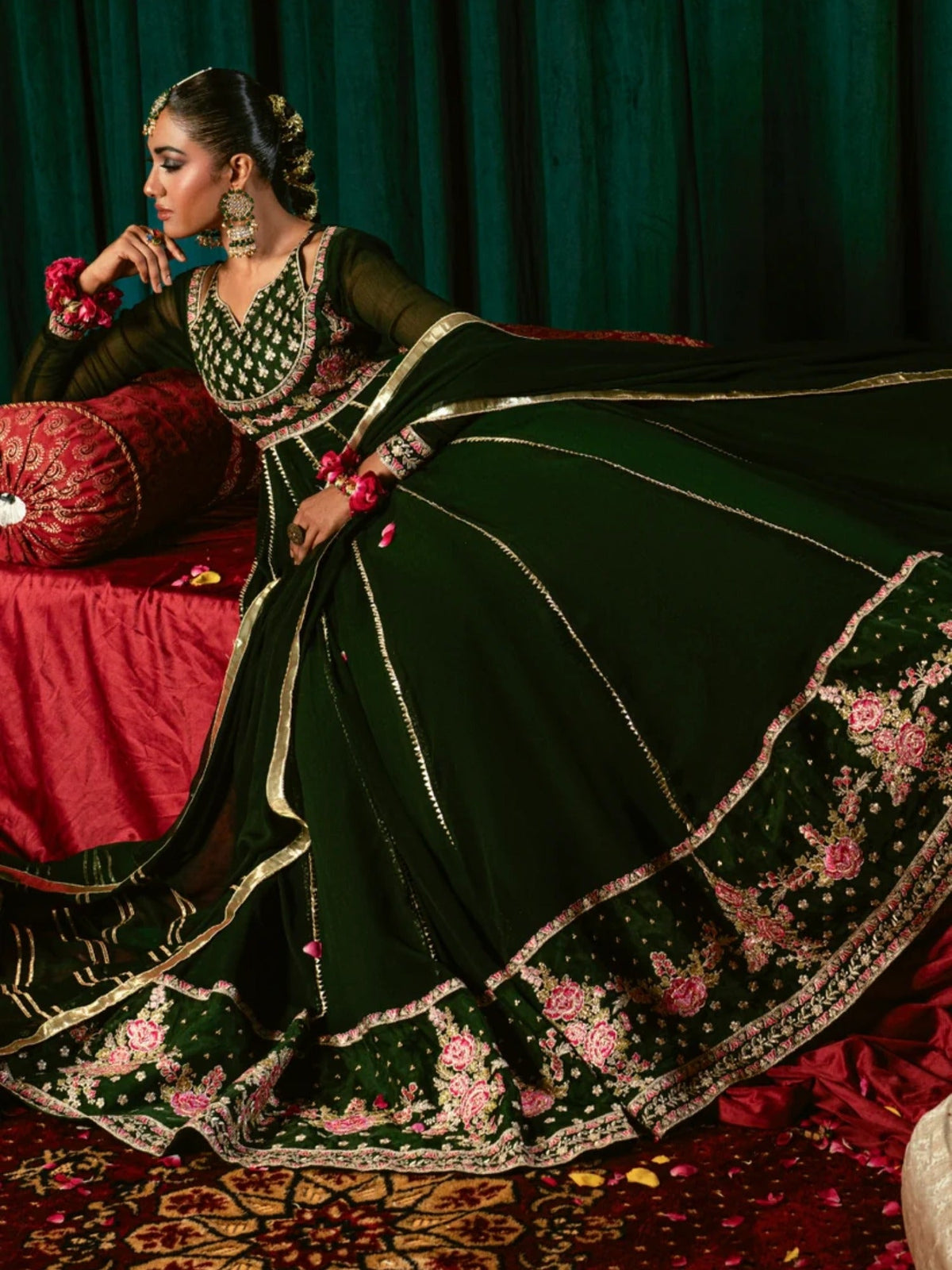 Green-Hani & Umaima Chiffon Embroidered Pishwas-Aizal