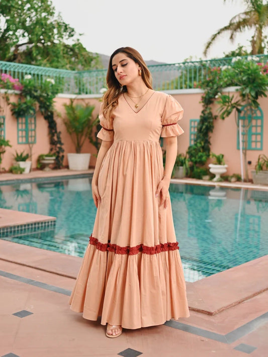 Beige-Hani & Umaima Cotton Dress-Adan