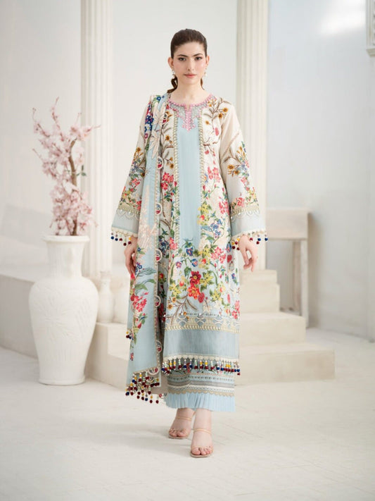 Blue Lamorado Lawn Printed Unstitched 3-Piece Suit-SA26SP301