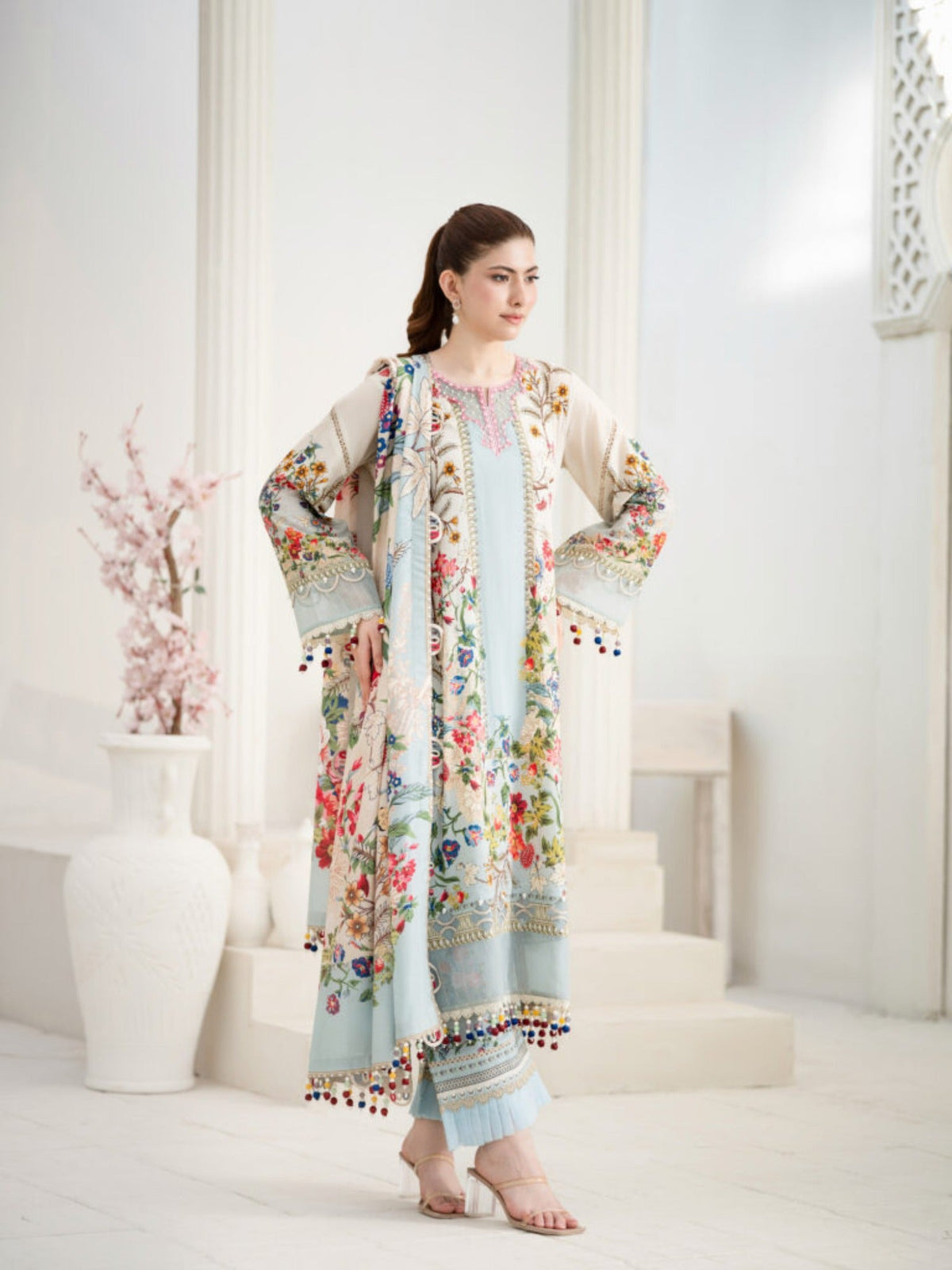 Blue Lamorado Lawn Printed Unstitched 3-Piece Suit-SA26SP301