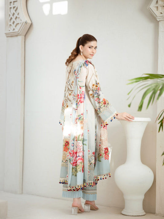 Blue Lamorado Lawn Printed Unstitched 3-Piece Suit-SA26SP301