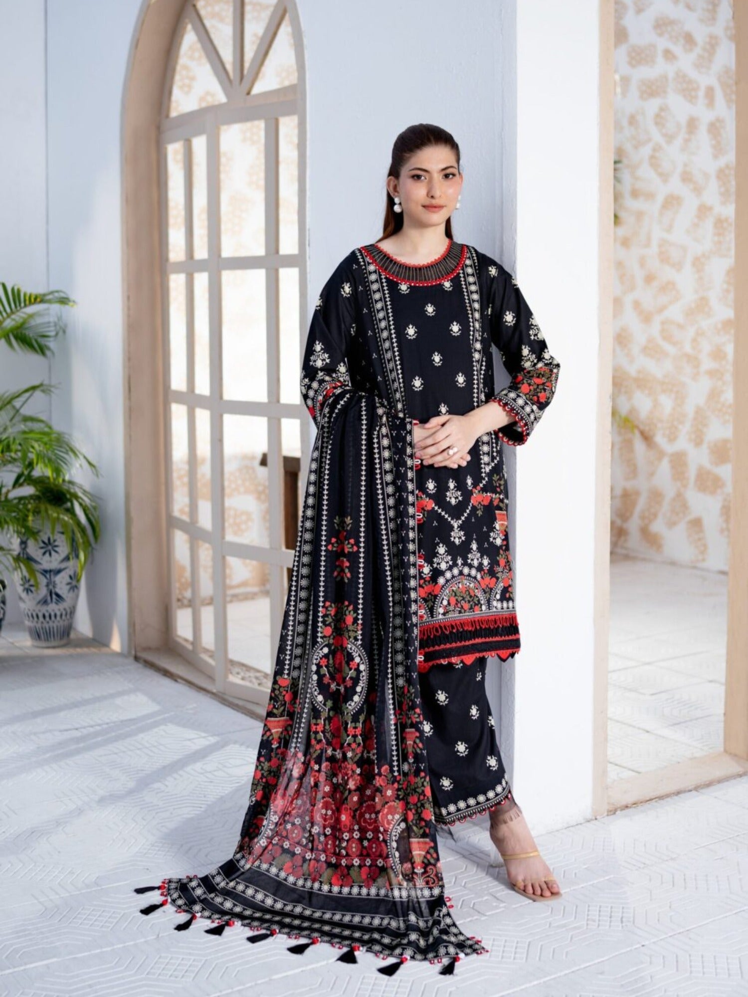 Black Lamorado Lawn Printed Unstitched 3-Piece Suit-SA26SP303