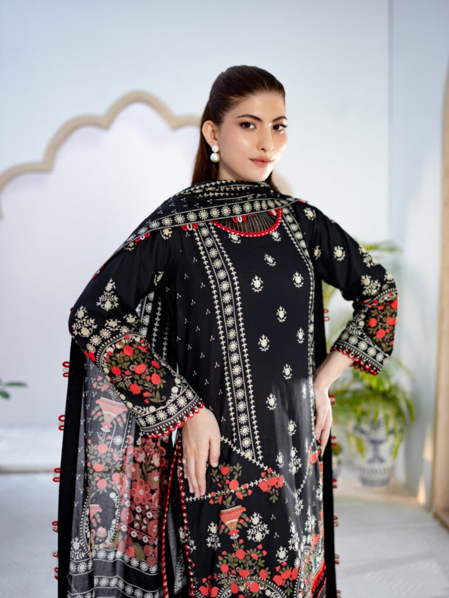 Black Lamorado Lawn Printed Unstitched 3-Piece Suit-SA26SP303