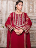 Maroon-Hani & Umaima Chiffon Embroidered Stitched 3-Piece Suit-Roshan