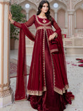 Maroon-Hani & Umaima Chiffon Embroidered Pishwas-Mahi
