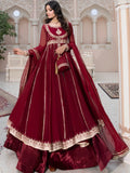 Maroon-Hani & Umaima Chiffon Embroidered Pishwas-Mahi