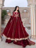 Maroon-Hani & Umaima Chiffon Embroidered Pishwas-Mahi