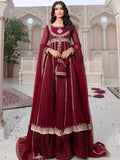 Maroon-Hani & Umaima Chiffon Embroidered Pishwas-Mahi