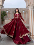 Maroon-Hani & Umaima Chiffon Embroidered Pishwas-Mahi