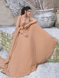 Beige-Hani & Umaima Chiffon Embroidered Pishwas-Roohi