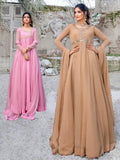 Beige-Hani & Umaima Chiffon Embroidered Pishwas-Roohi
