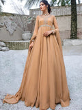 Beige-Hani & Umaima Chiffon Embroidered Pishwas-Roohi