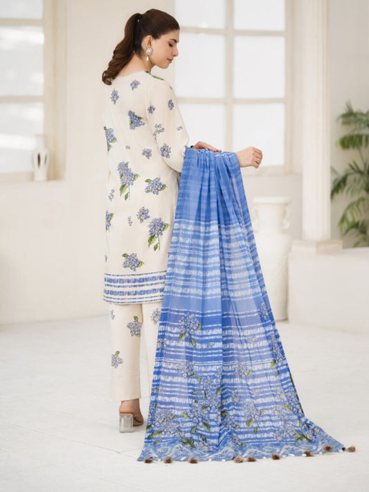 White Lamorado Lawn Printed Unstitched 3-Piece Suit-SA26SP304