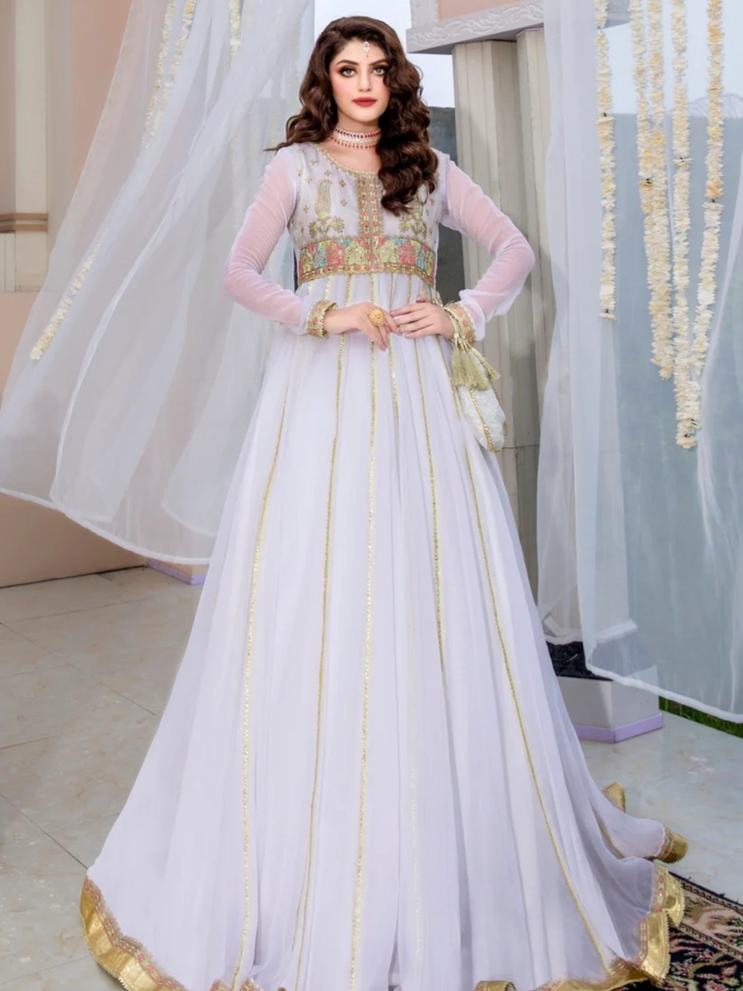White-Hani & Umaima Chiffon Embroidered Pishwas-Pari