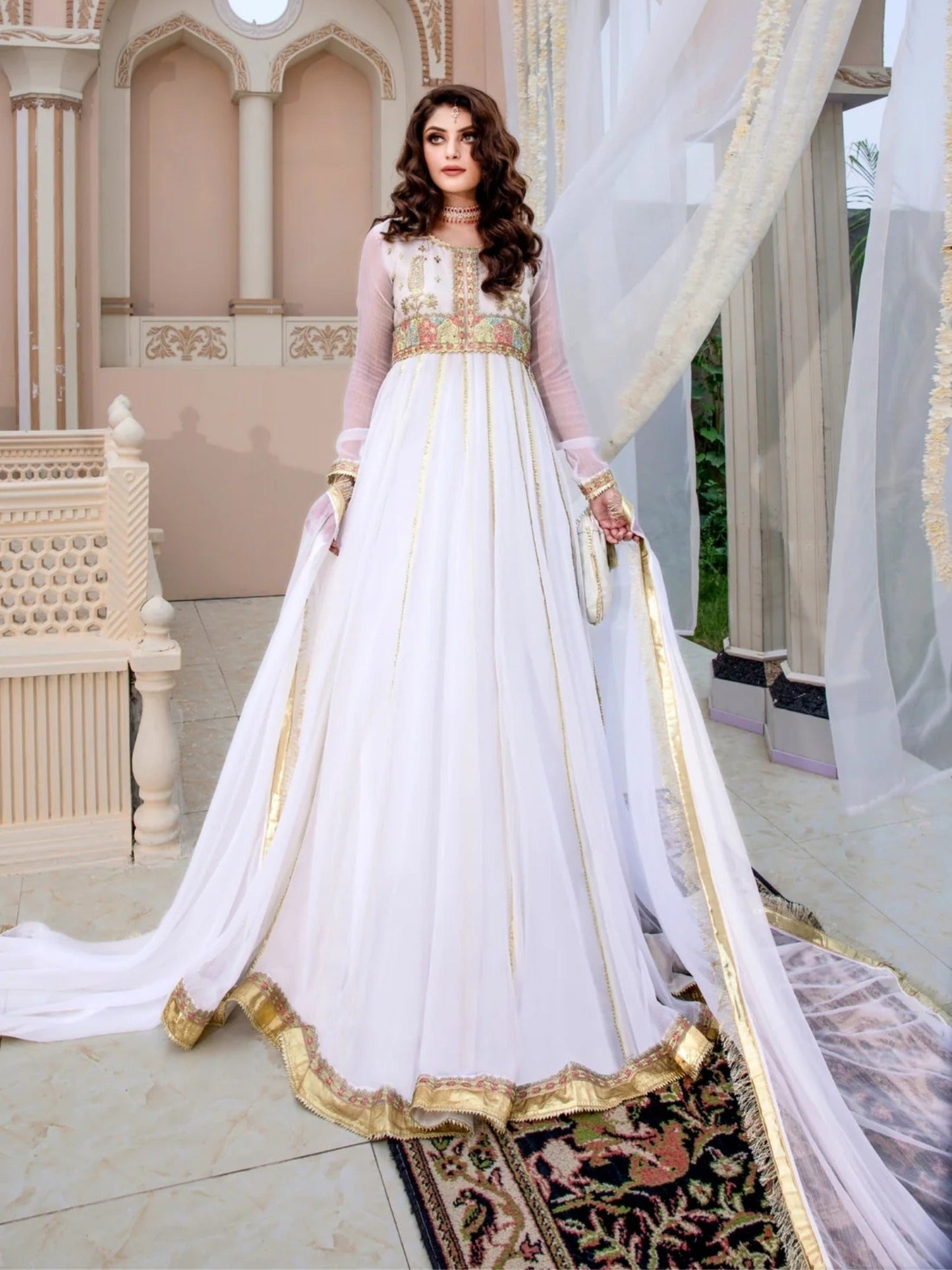 White-Hani & Umaima Chiffon Embroidered Pishwas-Pari