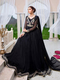 Black-Hani & Umaima Chiffon Embroidered Pishwas-Kajal