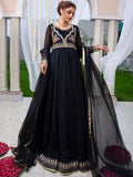 Black-Hani & Umaima Chiffon Embroidered Pishwas-Kajal