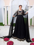Black-Hani & Umaima Chiffon Embroidered Pishwas-Kajal
