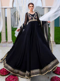 Black-Hani & Umaima Chiffon Embroidered Pishwas-Kajal