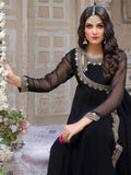 Black-Hani & Umaima Chiffon Embroidered Pishwas-Koel