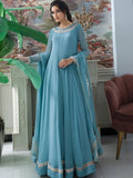 Blue-Hani & Umaima Chiffon Embroidered Maxi-Feroza