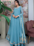 Blue-Hani & Umaima Chiffon Embroidered Maxi-Feroza
