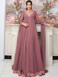 Rose Gold-Hani & Umaima Chiffon Embroidered Maxi-Kanwal