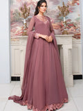 Rose Gold-Hani & Umaima Chiffon Embroidered Maxi-Kanwal