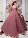 Rose Gold-Hani & Umaima Chiffon Embroidered Maxi-Kanwal