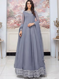 Grey-Hani & Umaima Chiffon Embroidered Maxi-Surmai