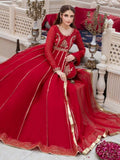 Red-Hani & Umaima Chiffon Embroidered Pishwas-Surkhab