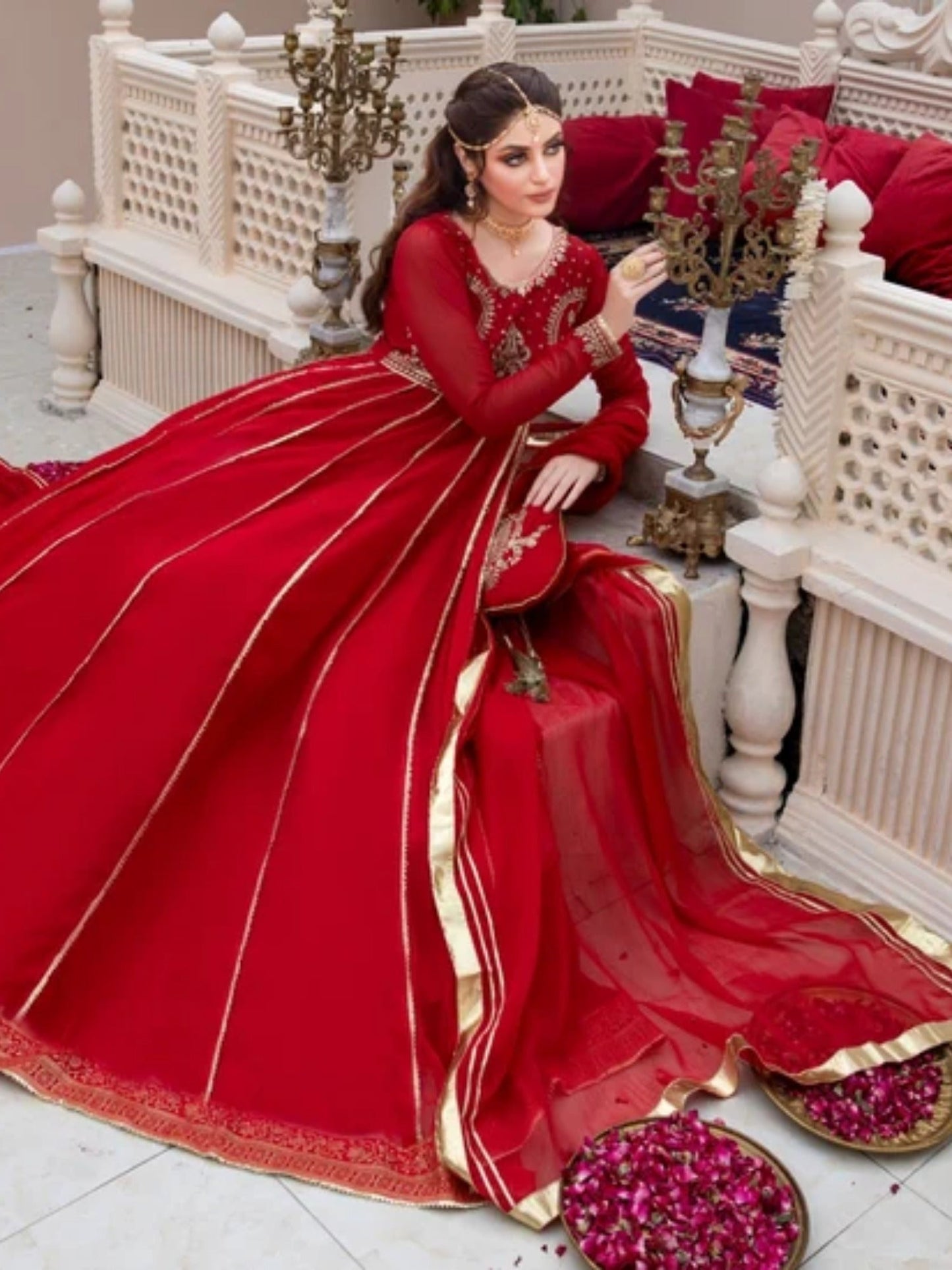 Red-Hani & Umaima Chiffon Embroidered Pishwas-Surkhab