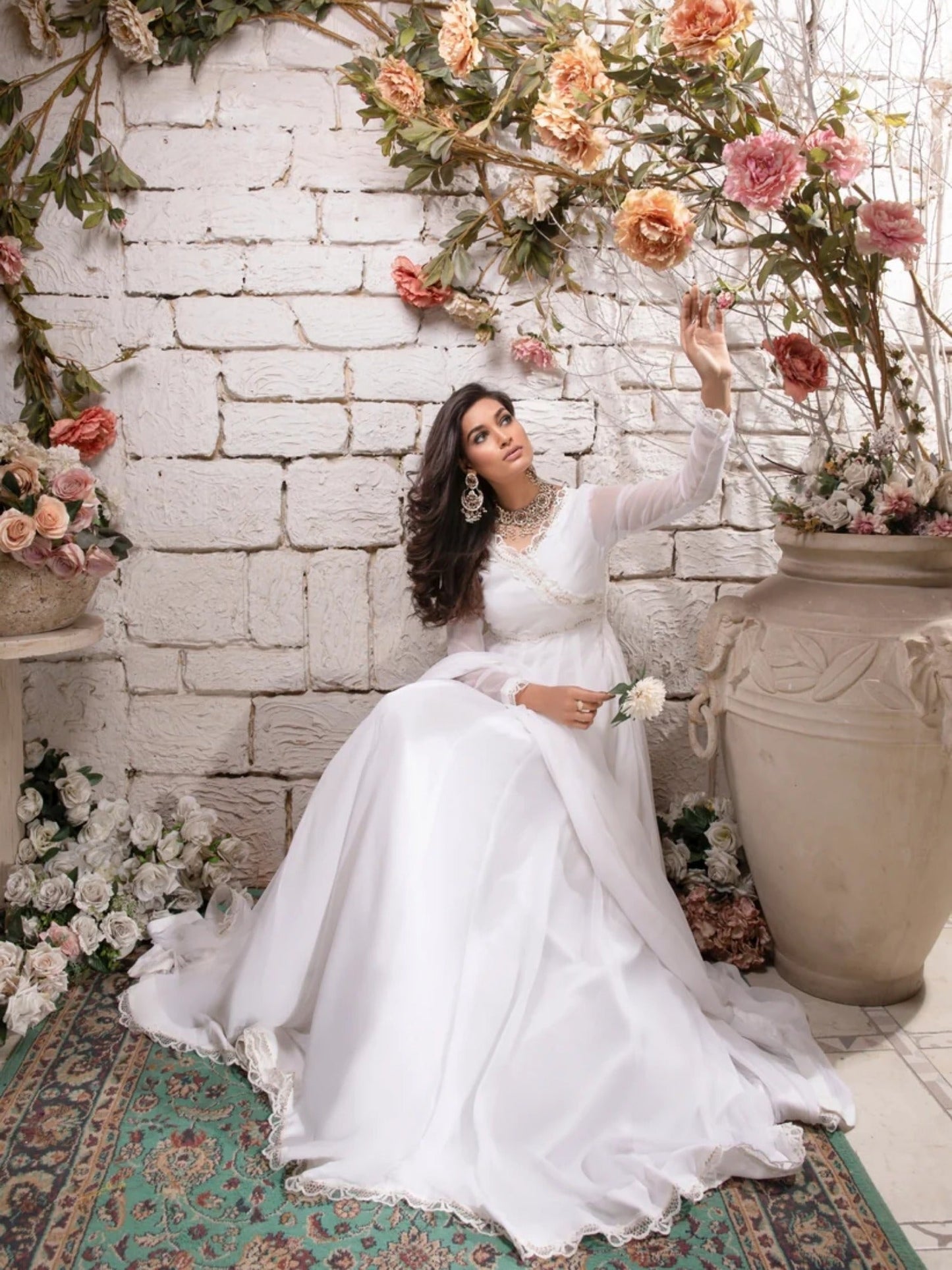 White-Hani & Umaima Chiffon Embroidered Maxi-Hoor