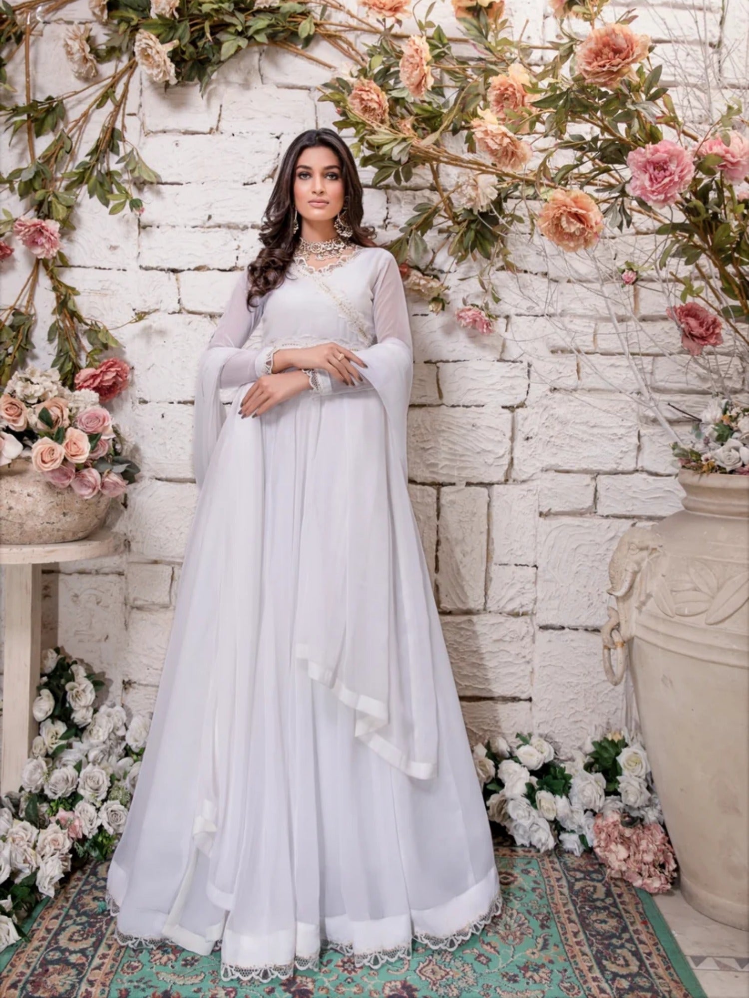 White-Hani & Umaima Chiffon Embroidered Maxi-Hoor