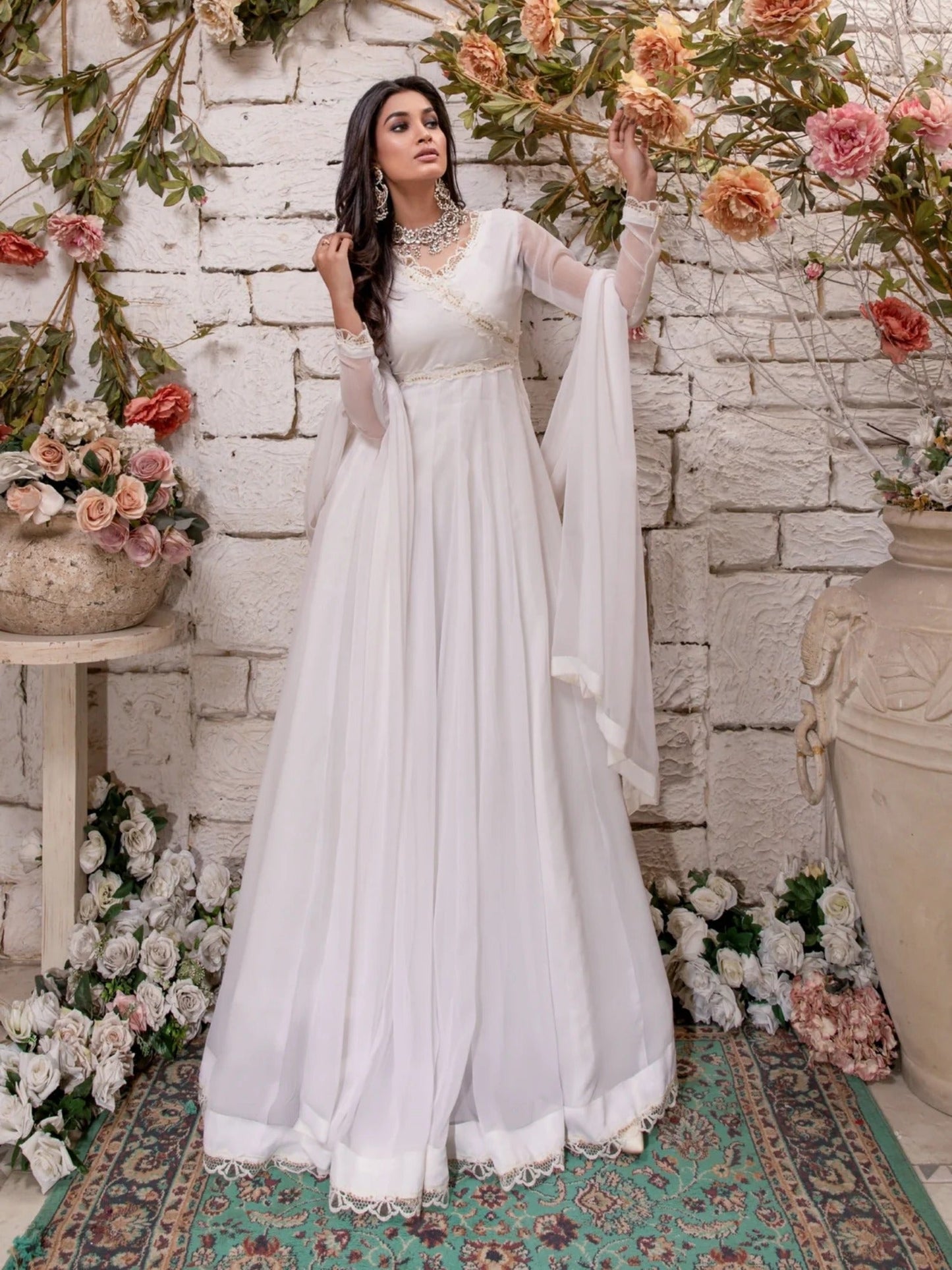 White-Hani & Umaima Chiffon Embroidered Maxi-Hoor
